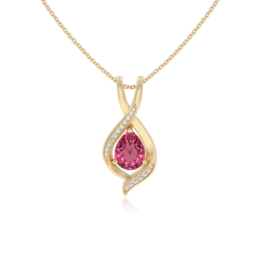 lab grown pink-tourmaline pear solitaire necklaces in yellow gold