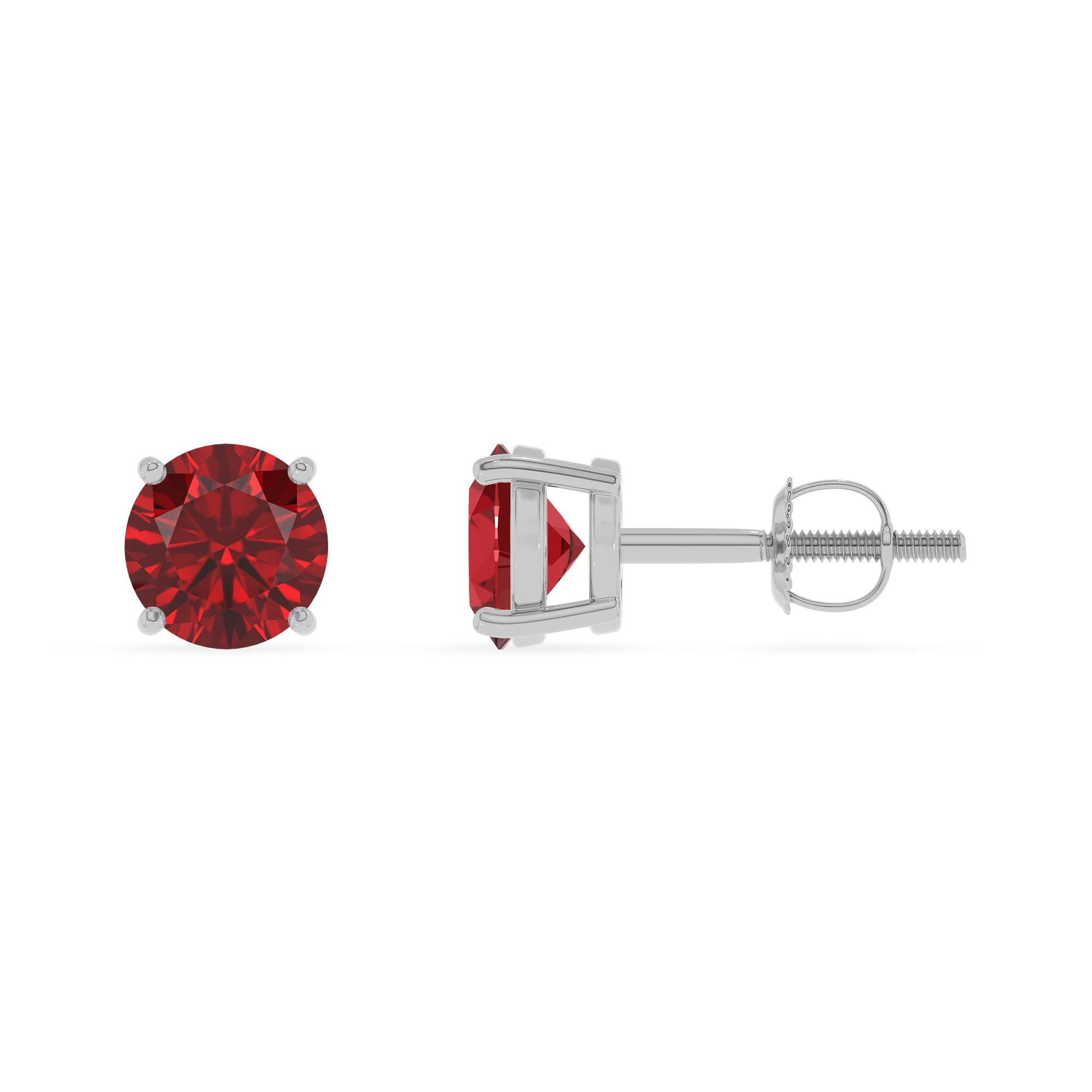 lab grown ruby round stud earrings in sterling silver