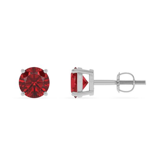 lab grown ruby round stud earrings in sterling silver