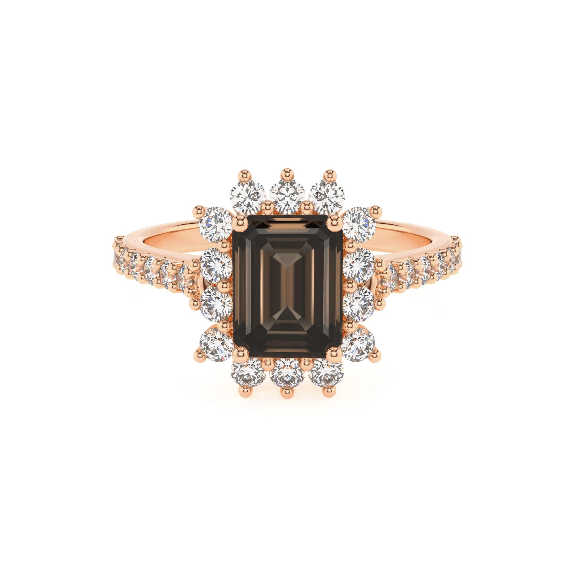 natural smoky-quartz emerald cut solitaire rings in rose gold