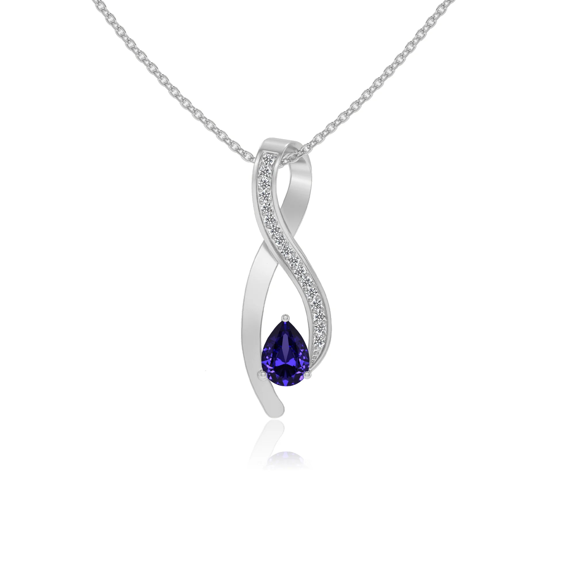 lab grown tanzanite pear solitaire necklaces in platinum