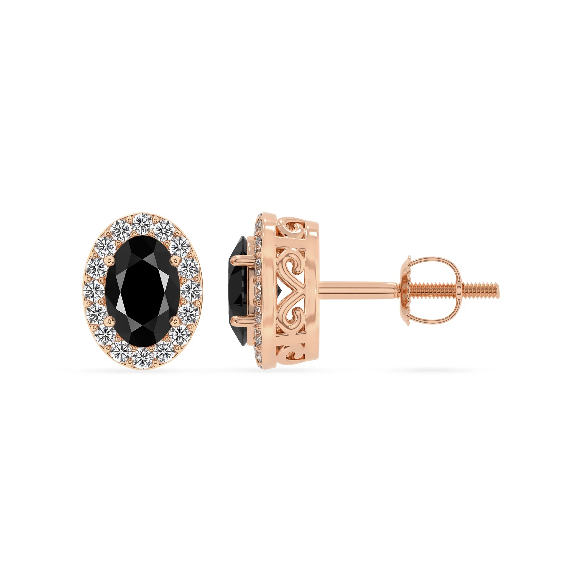 natural black onyx oval stud earrings in rose gold