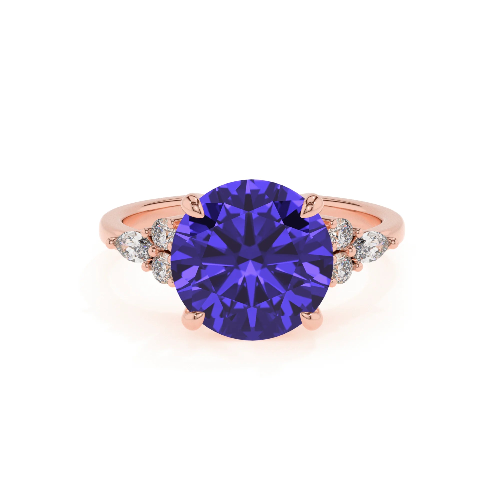 lab grown tanzanite round solitaire rings in rose gold