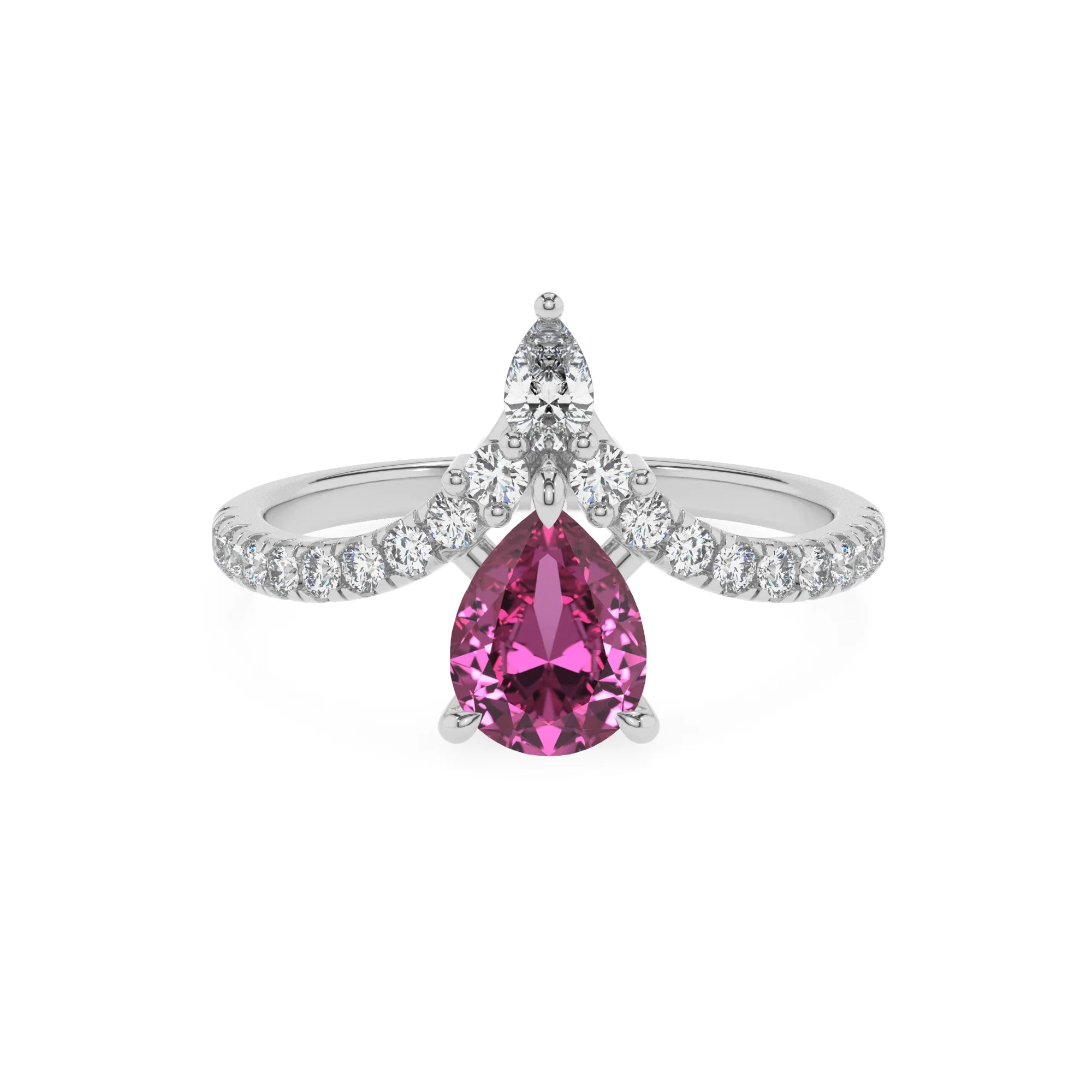 lab grown pink-sapphire pear solitaire rings in platinum