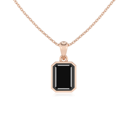 natural black-onyx emerald cut solitaire necklaces in rose gold