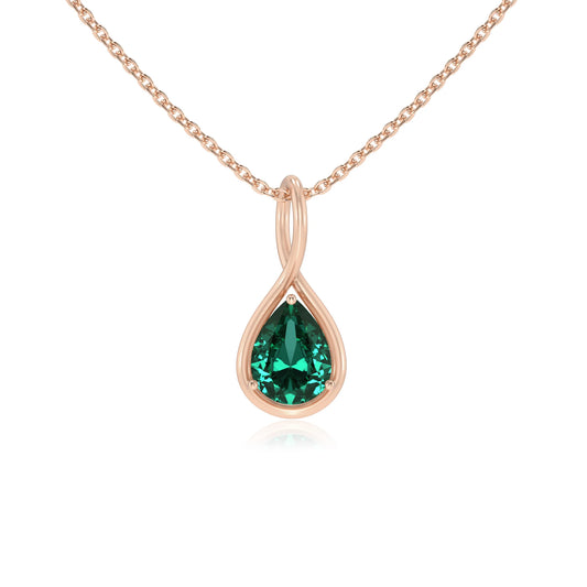 lab grown emerald pear solitaire necklaces in rose gold