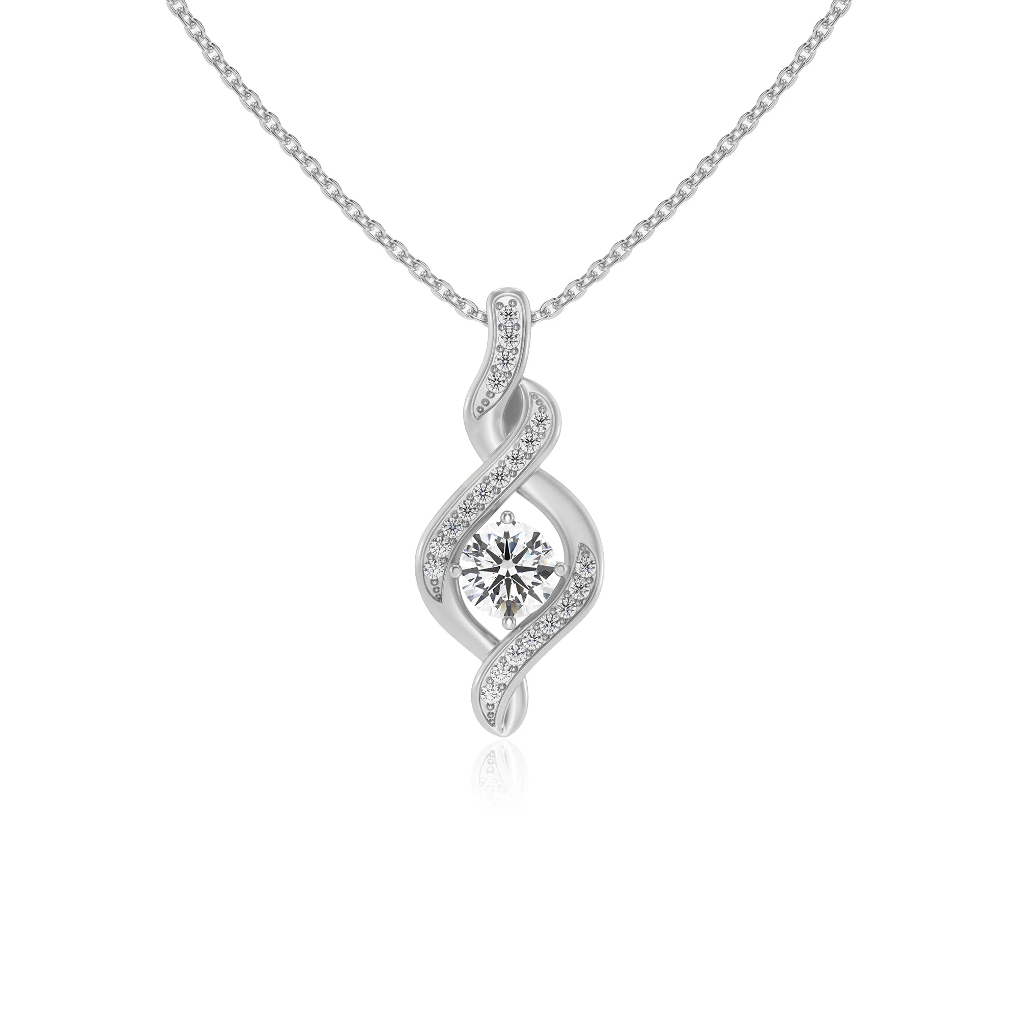 lab grown moissanite round solitaire necklaces in platinum