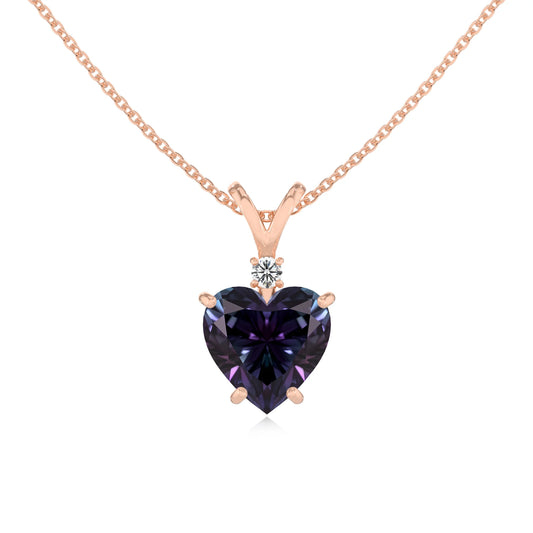 lab grown alexandrite heart solitaire v-bale necklaces in rose gold