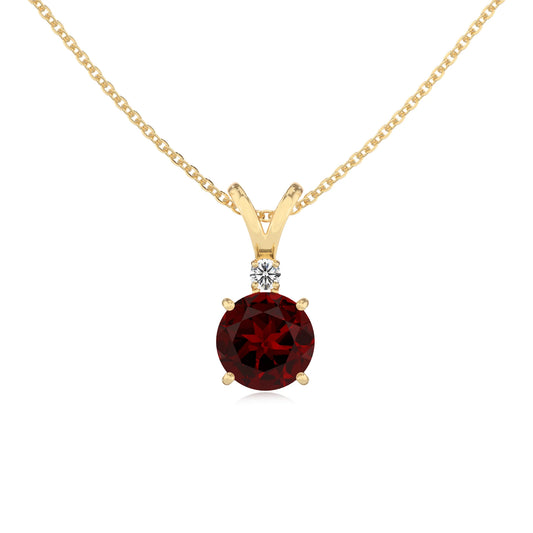natural garnet round solitaire v-bale necklaces in yellow gold
