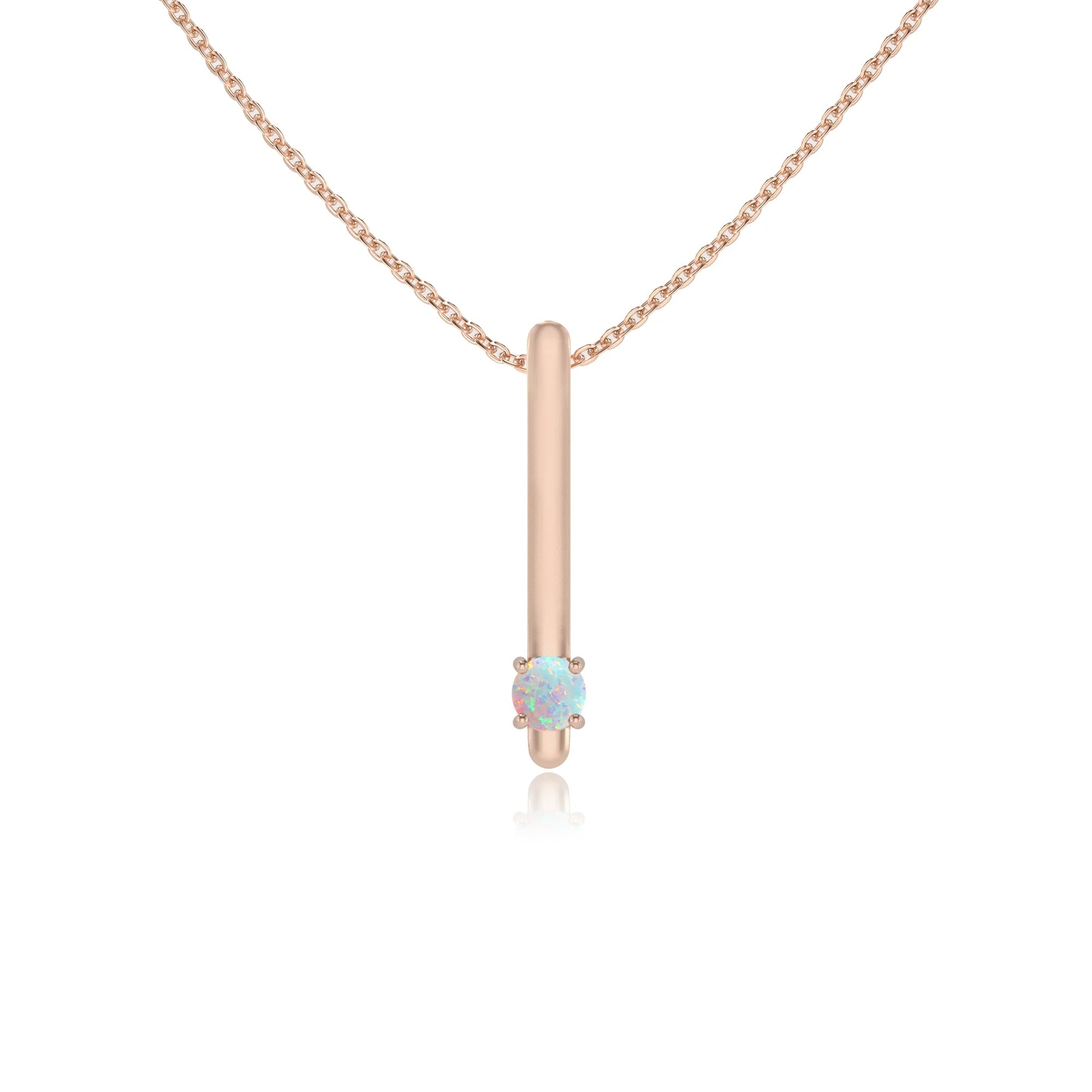 lab grown opal round bar necklaces in rose gold