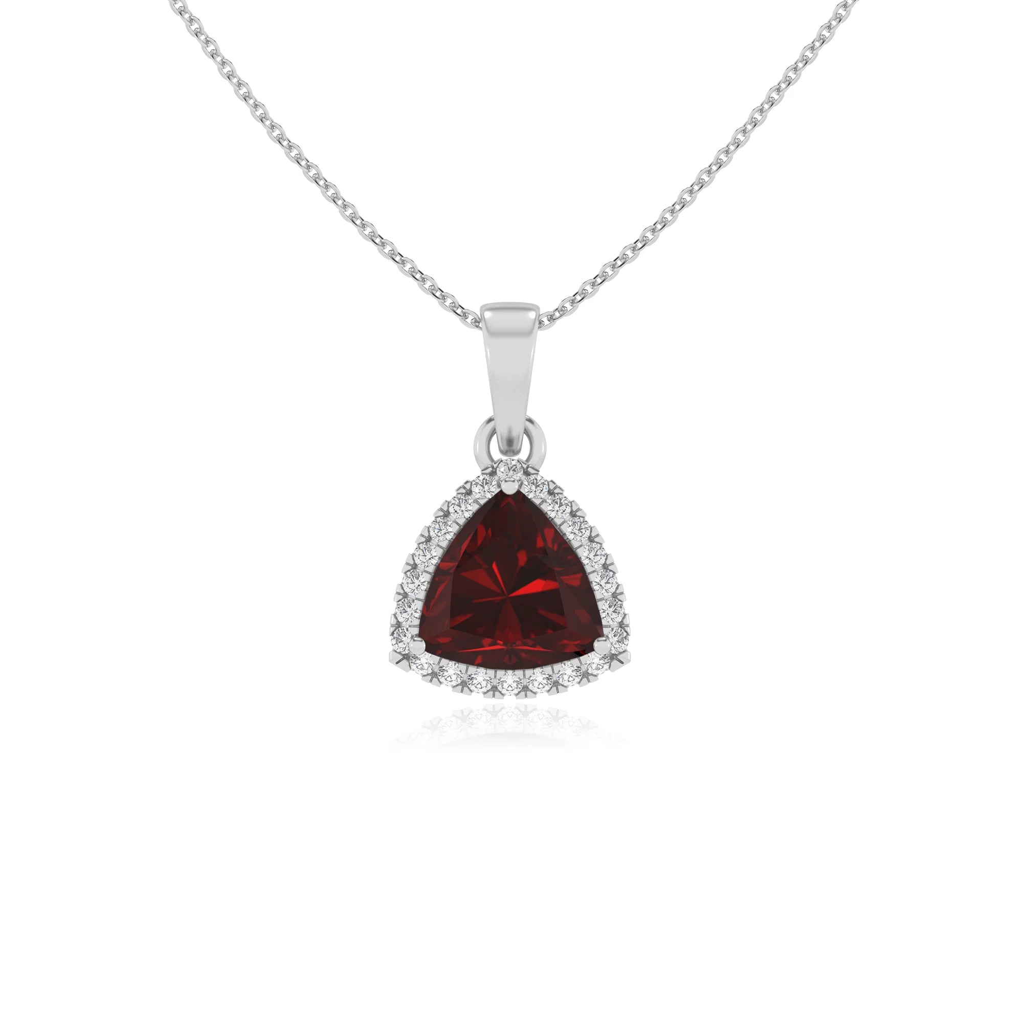 natural garnet trillion solitaire necklaces in white gold