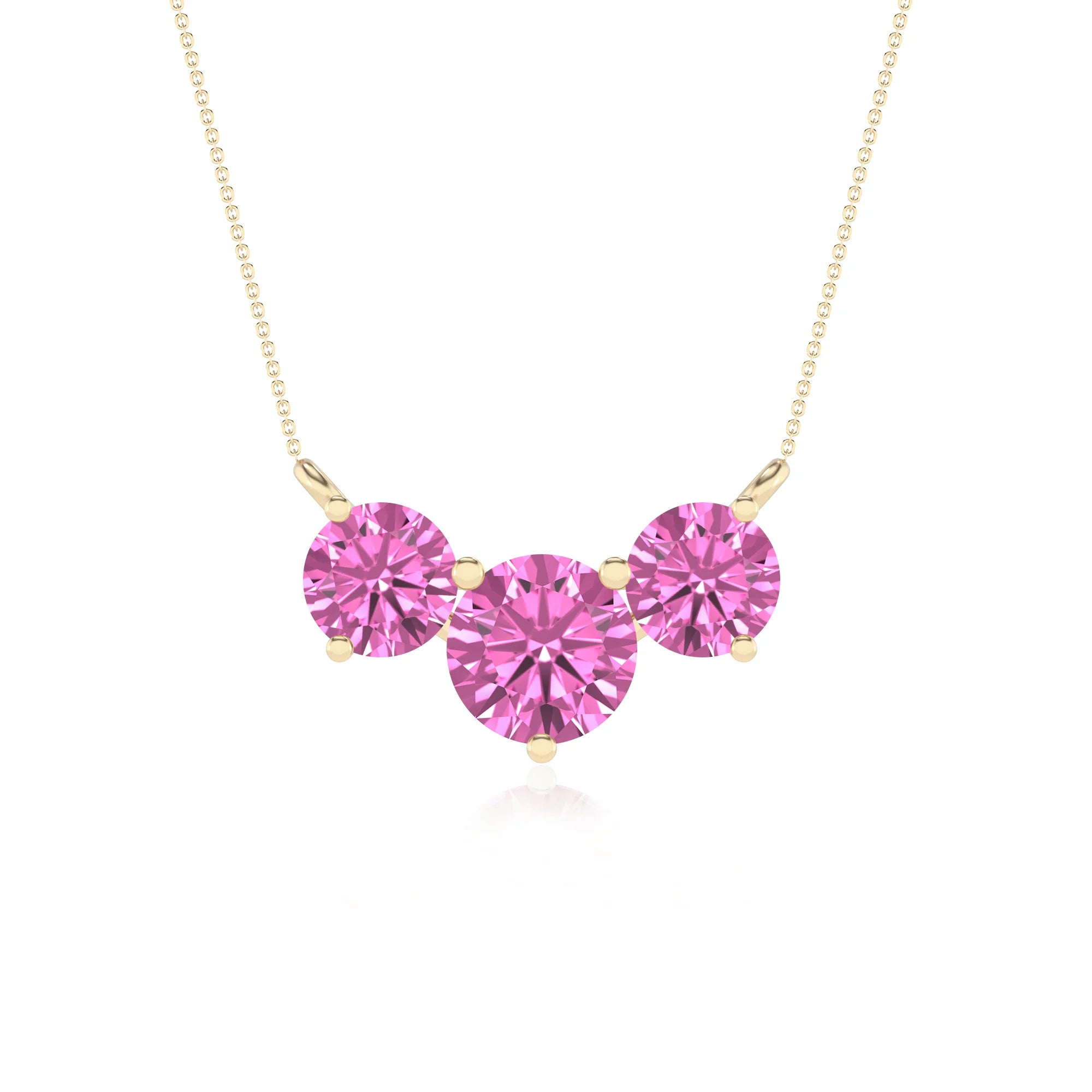 lab grown pink-sapphire round solitaire v-bale necklaces in yellow gold