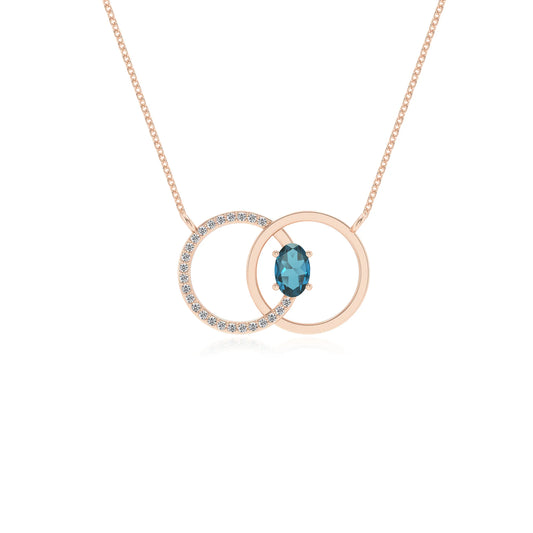 natural london blue topaz oval solitaire necklaces in rose gold