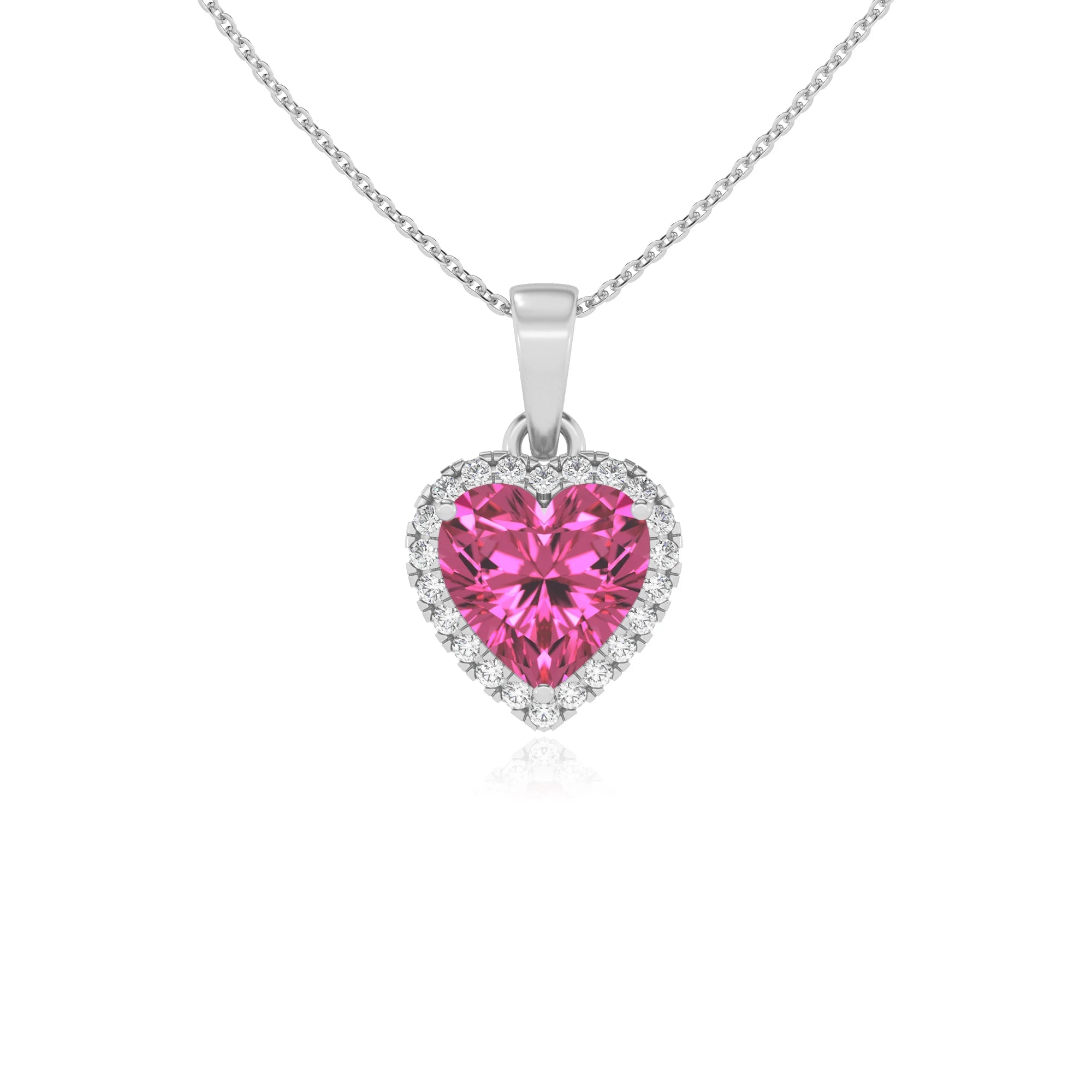lab grown pink-sapphire heart solitaire necklaces in platinum