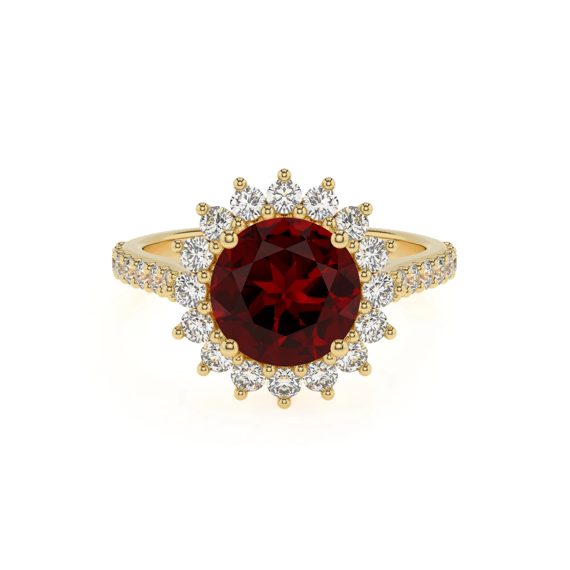 natural garnet round solitaire rings in yellow gold