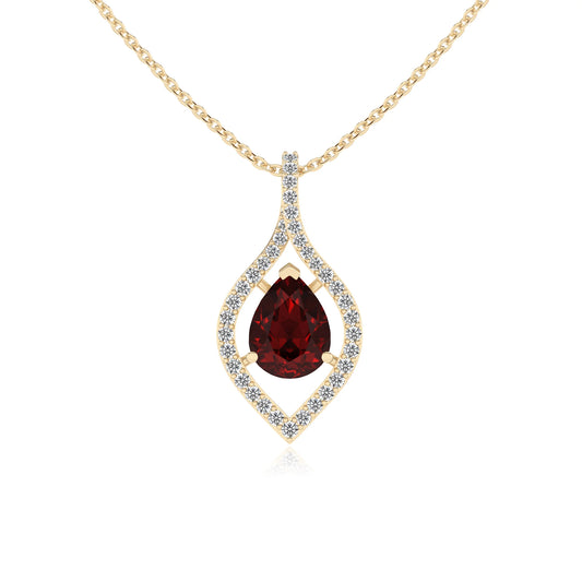 natural garnet pear infinity necklaces in yellow gold