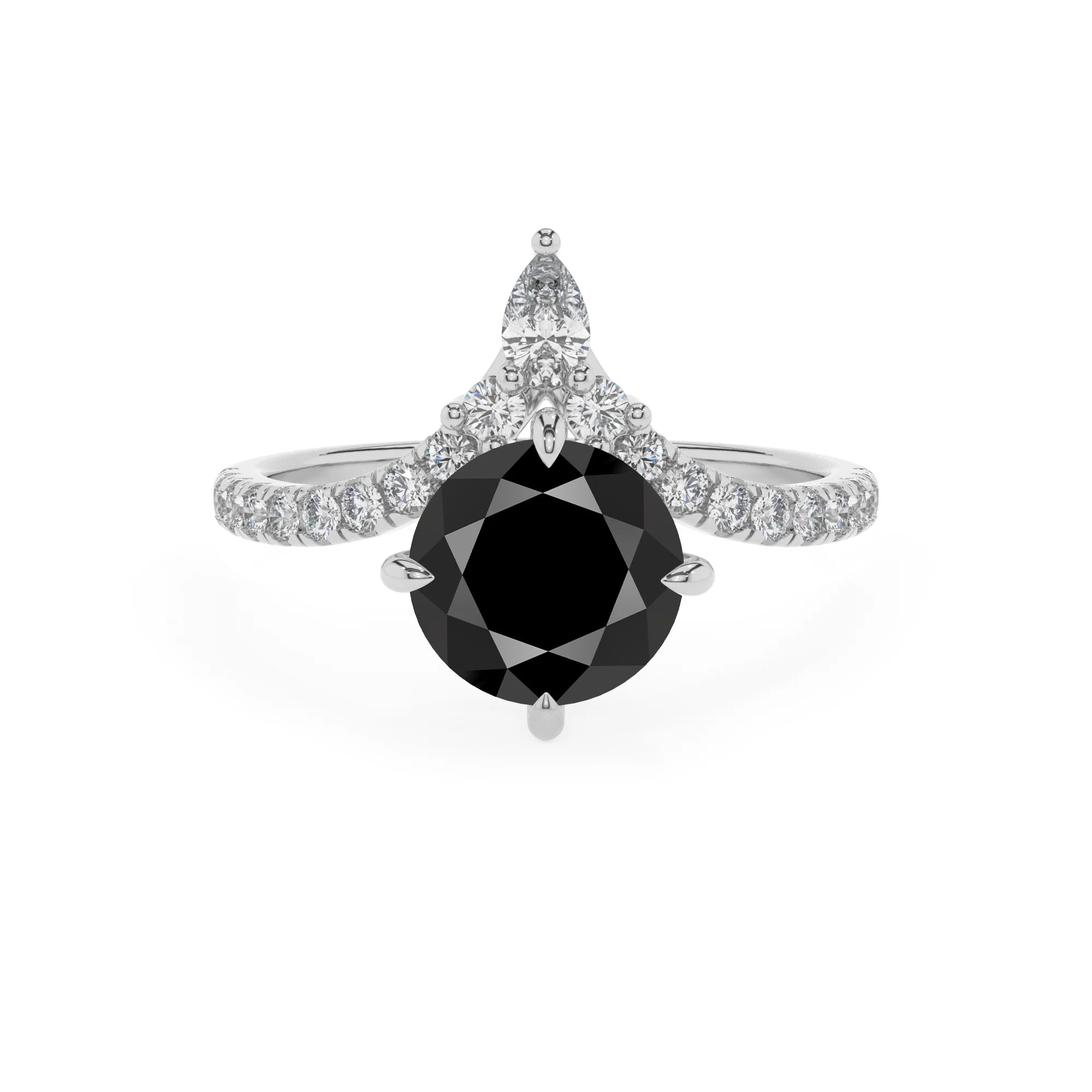 natural black-onyx round solitaire rings in white gold