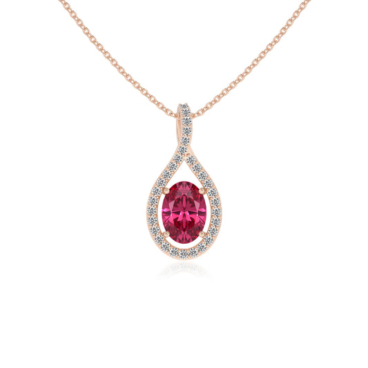 lab grown pink-tourmaline oval solitaire necklaces in rose gold