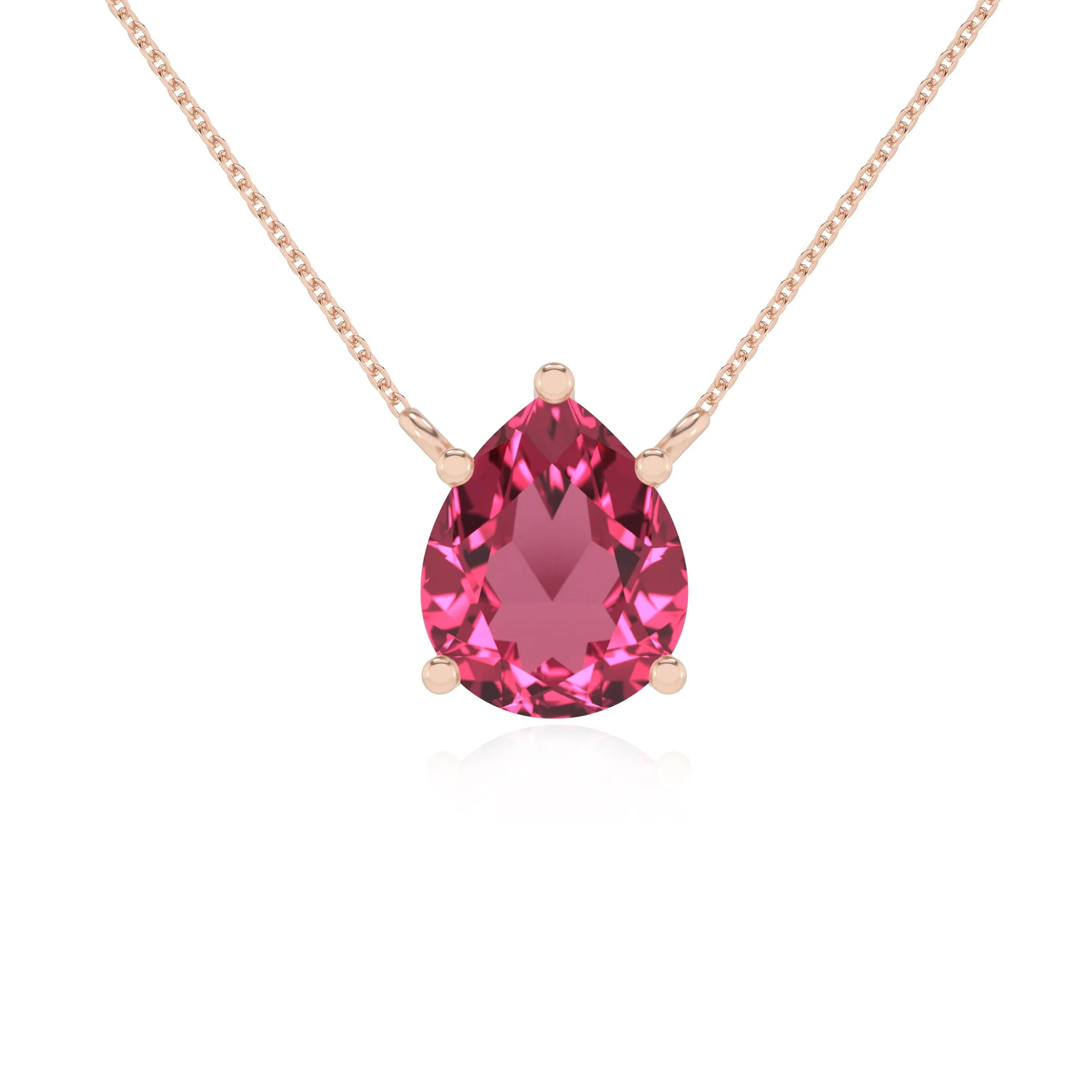 lab grown pink-tourmaline pear solitaire necklaces in rose gold