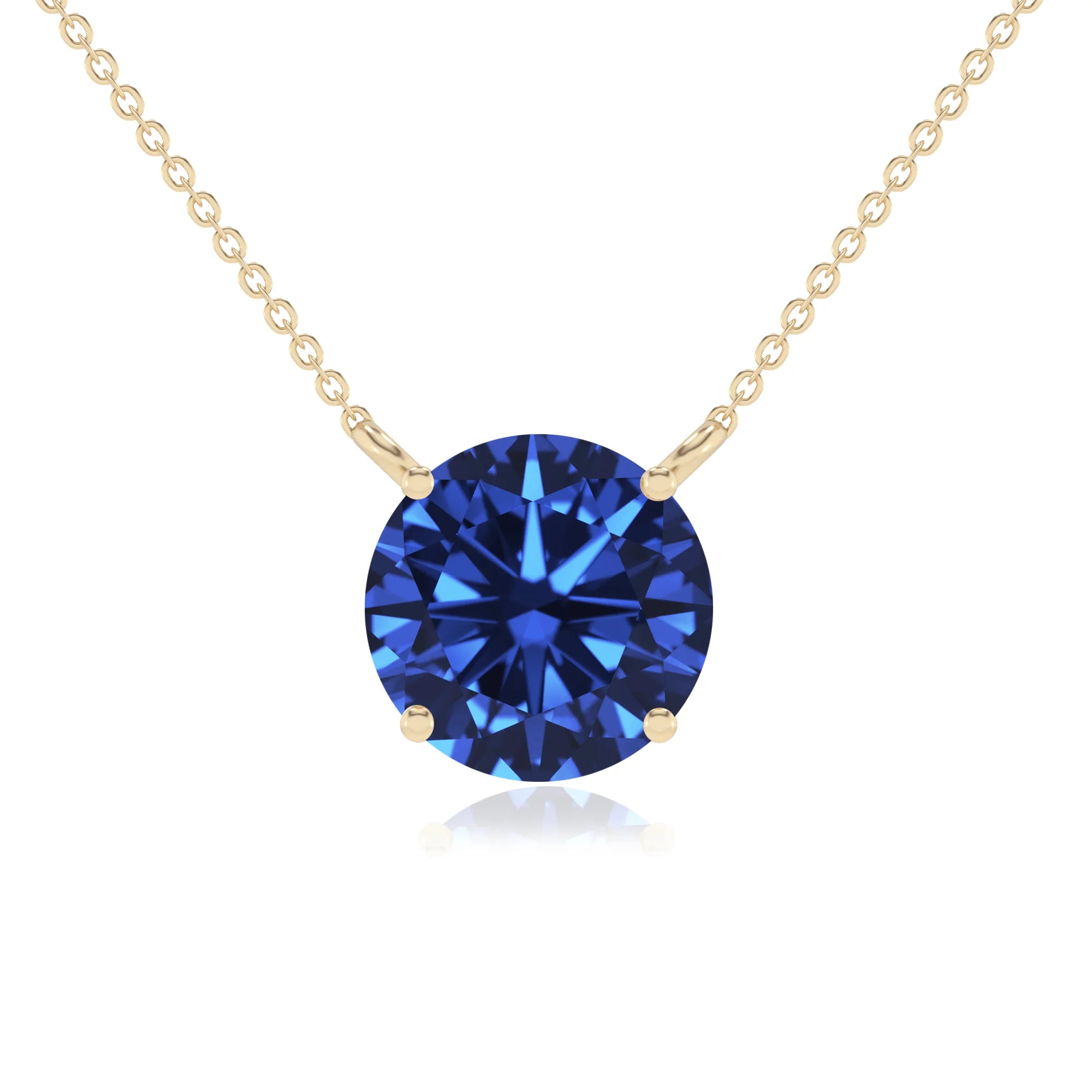 lab grown blue-sapphire round solitaire necklaces in yellow gold