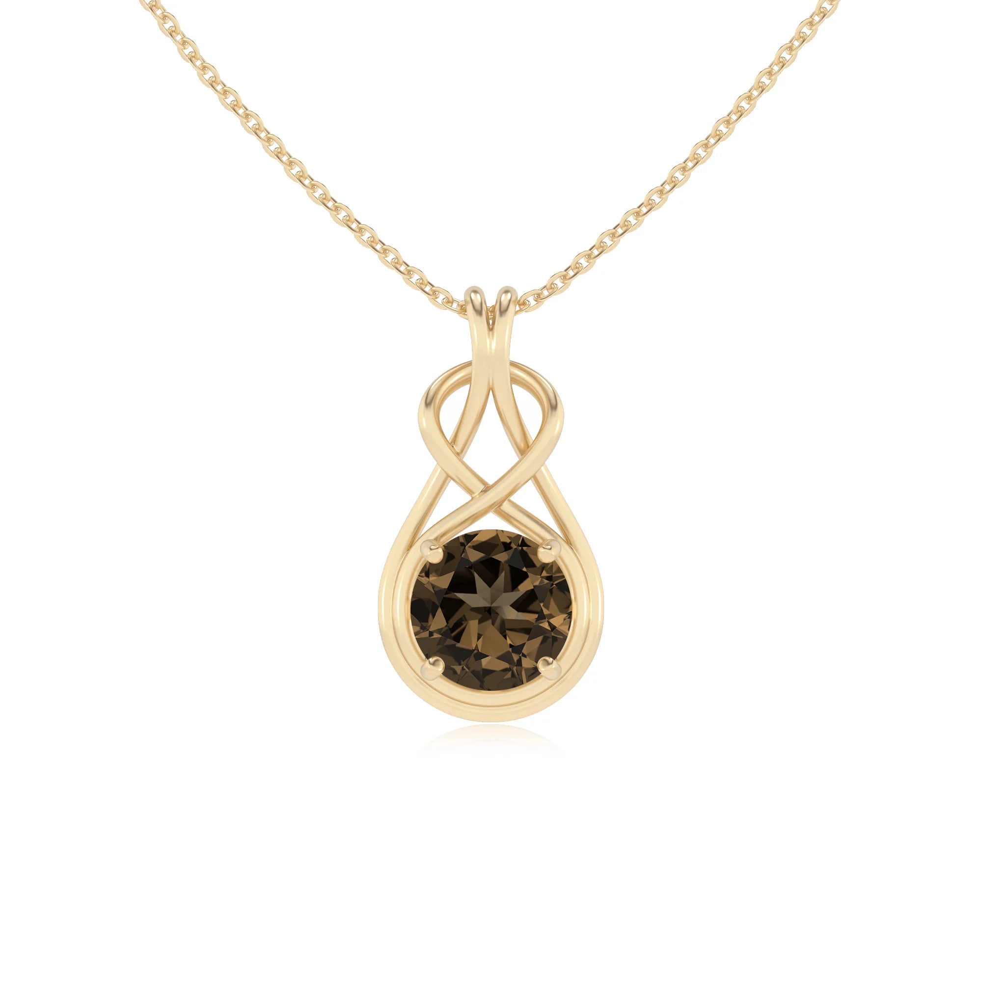 natural smoky-quartz round solitaire necklaces in yellow gold