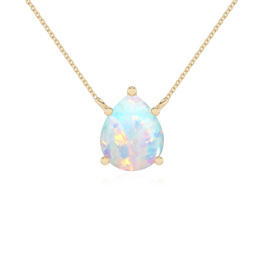 lab grown opal pear solitaire necklaces in yellow gold