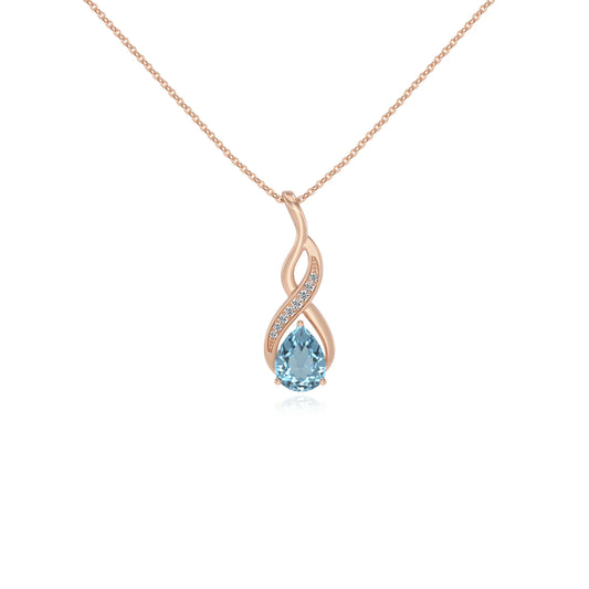 lab grown aquamarine pear solitaire necklaces in rose gold