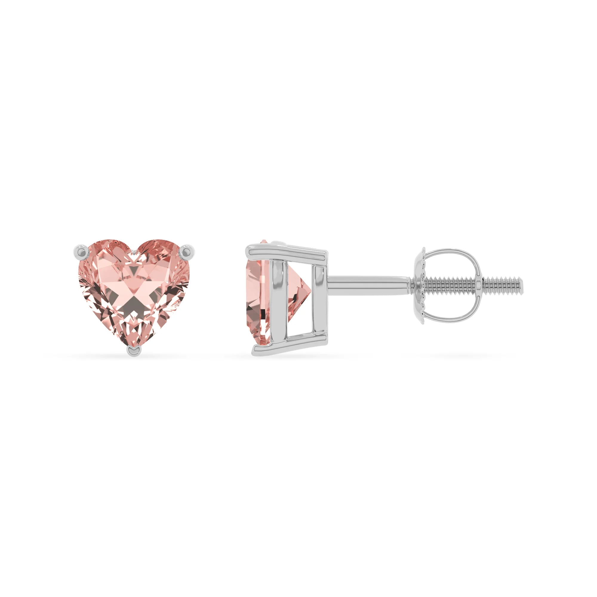 lab grown morganite heart stud earrings in white gold
