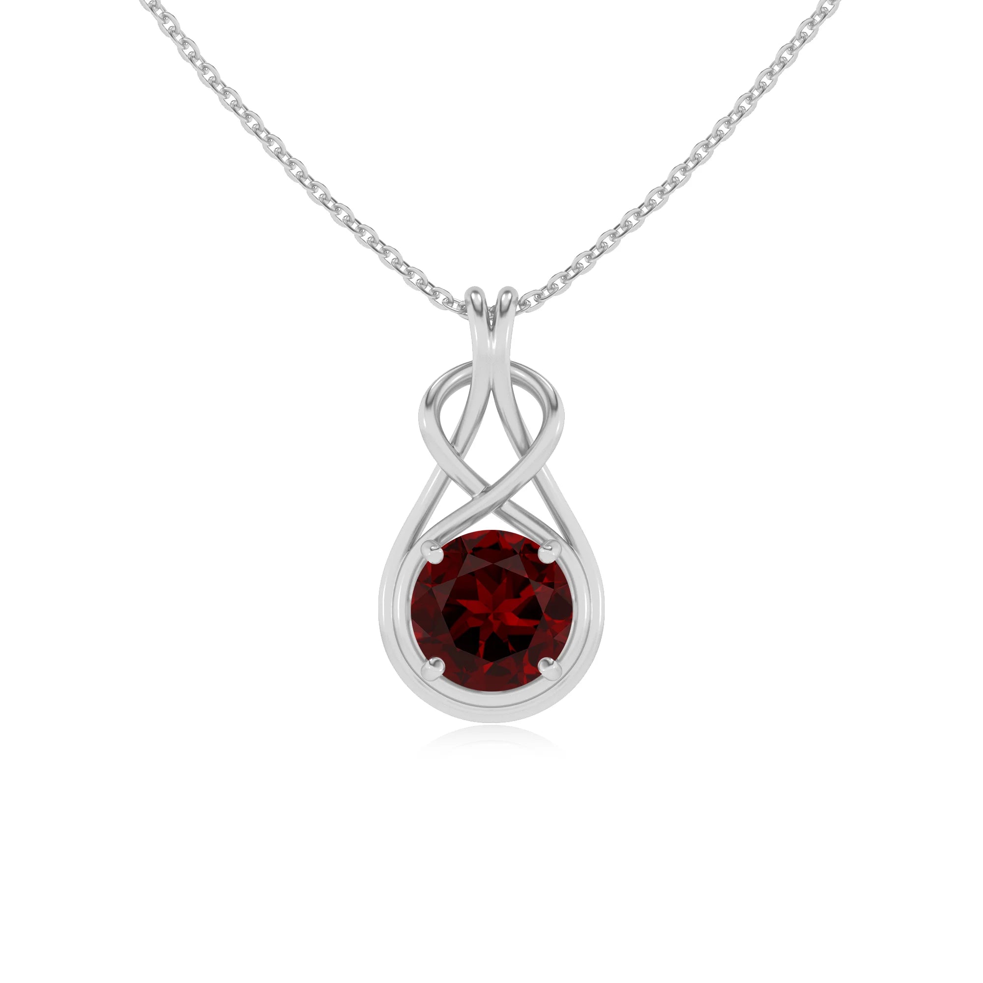 natural garnet round solitaire necklaces in platinum