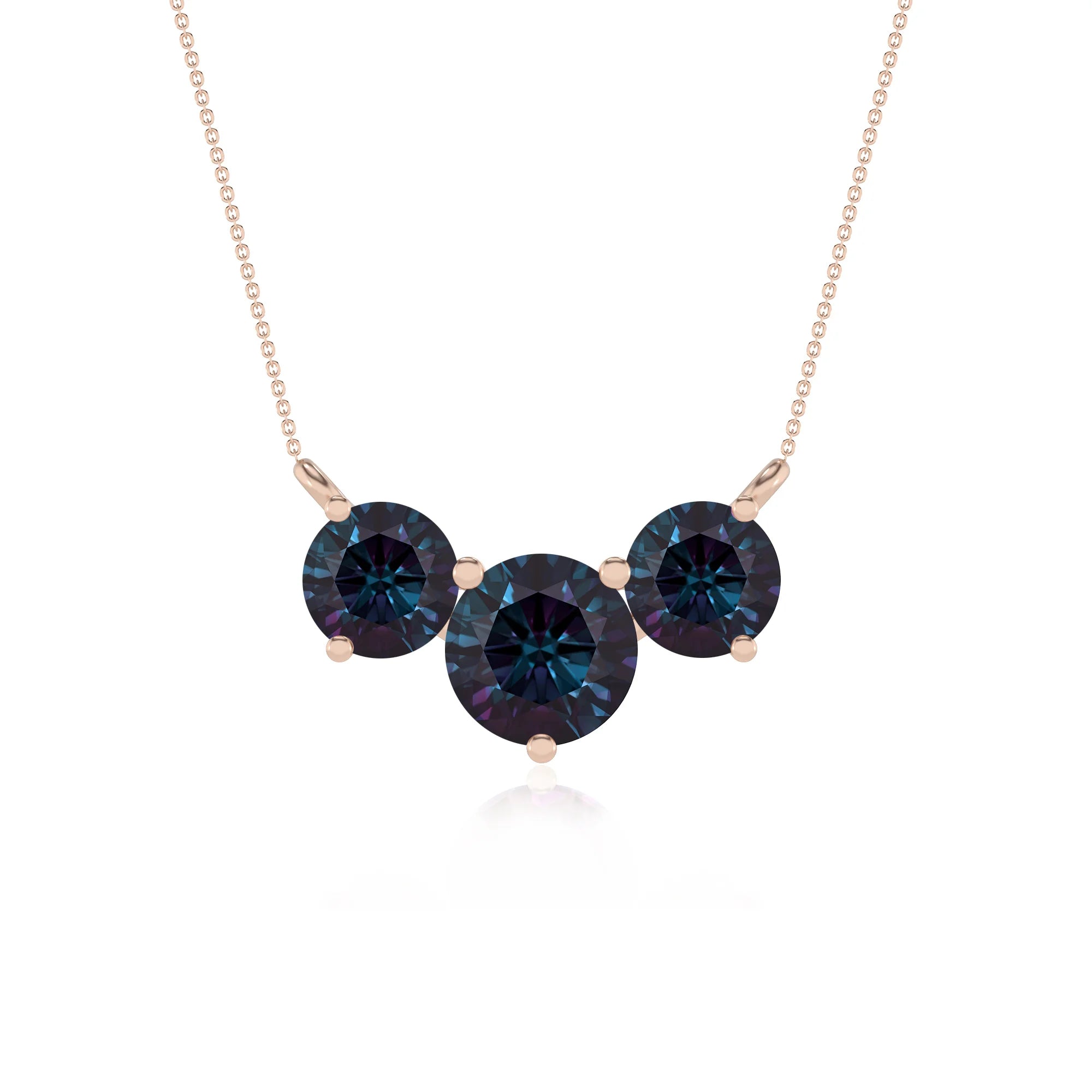 lab grown alexandrite round solitaire v-bale necklaces in rose gold