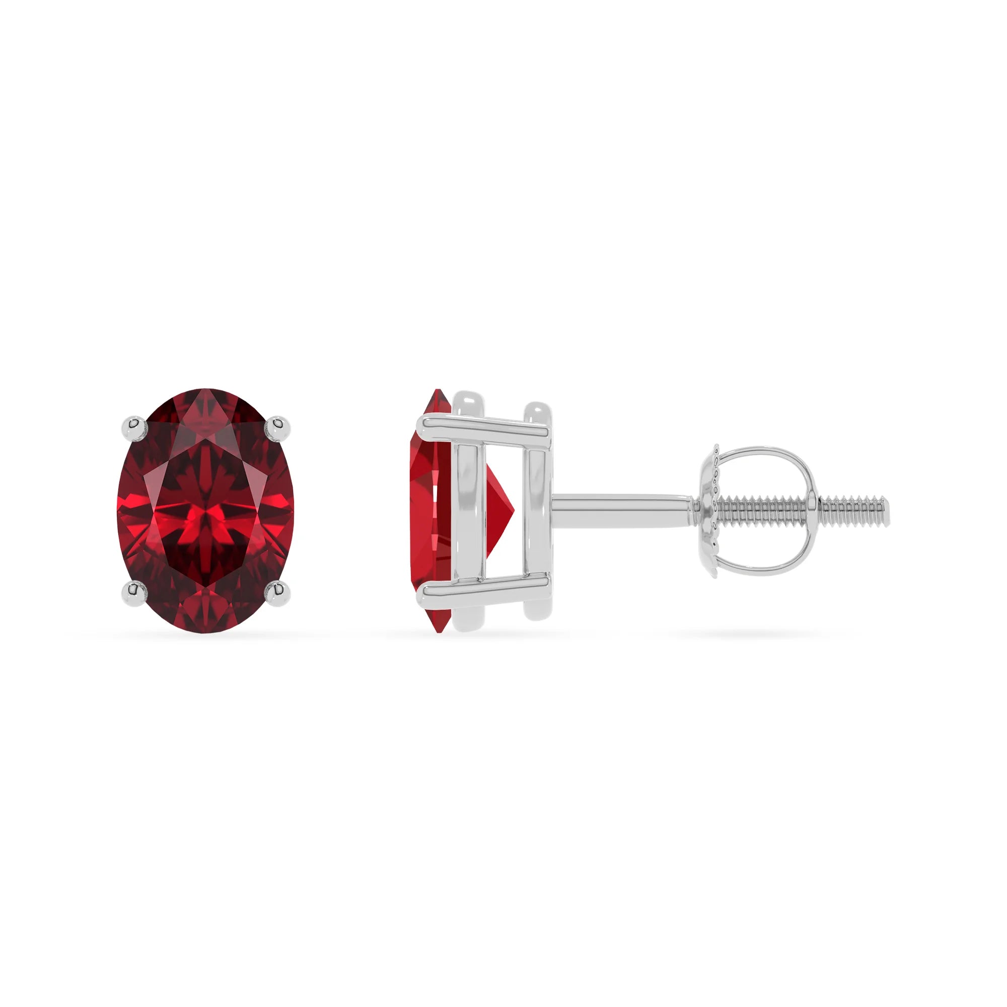 lab grown ruby oval stud earrings in platinum