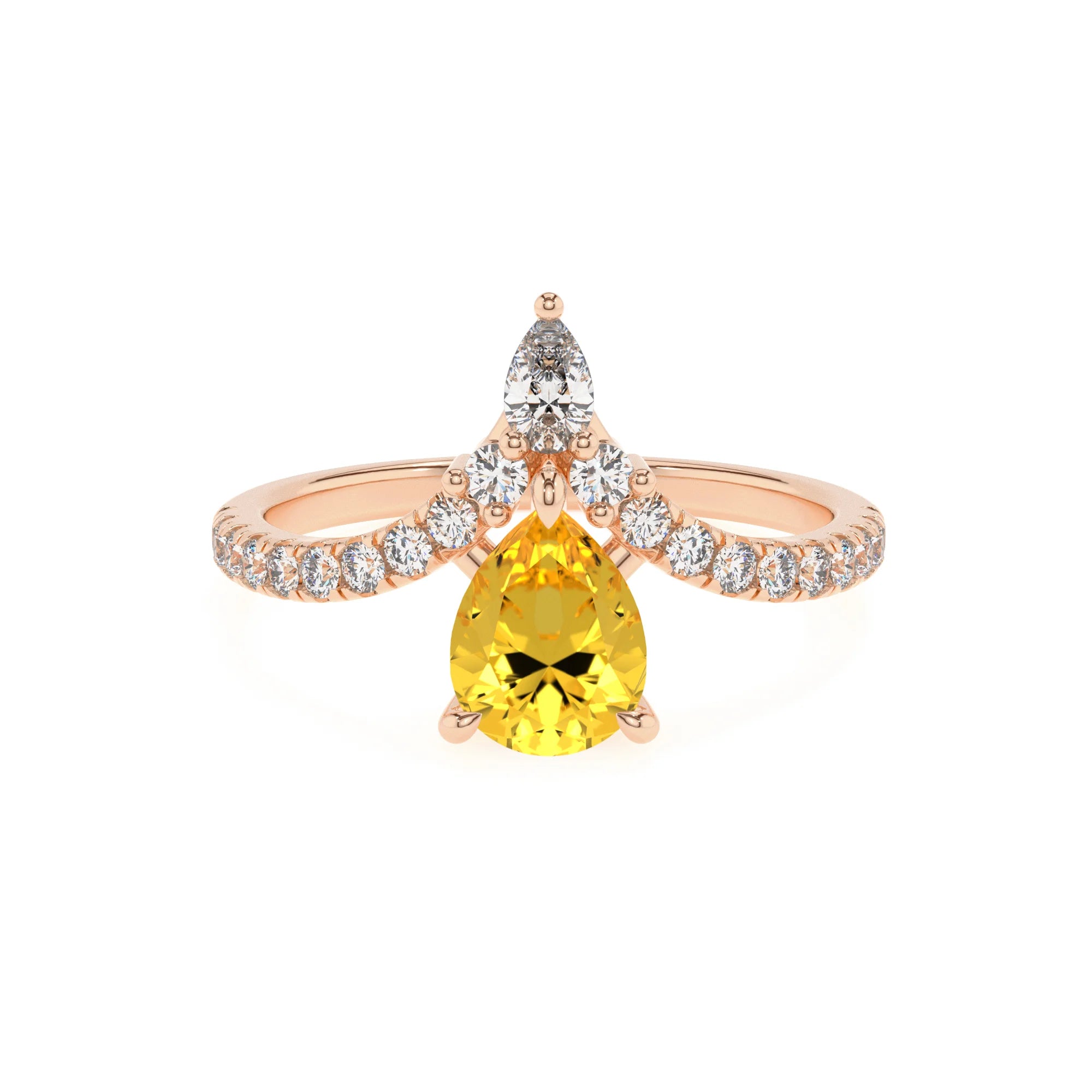 lab grown yellow-sapphire pear solitaire rings in rose gold
