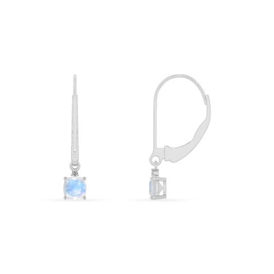natural rainbow moonstone cushion drop earrings in white gold