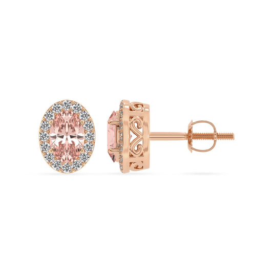 lab grown morganite oval stud earrings in rose gold