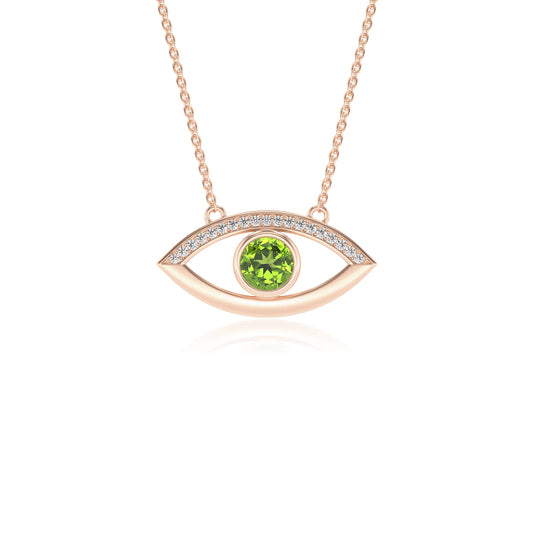 natural peridot round solitaire necklaces in rose gold