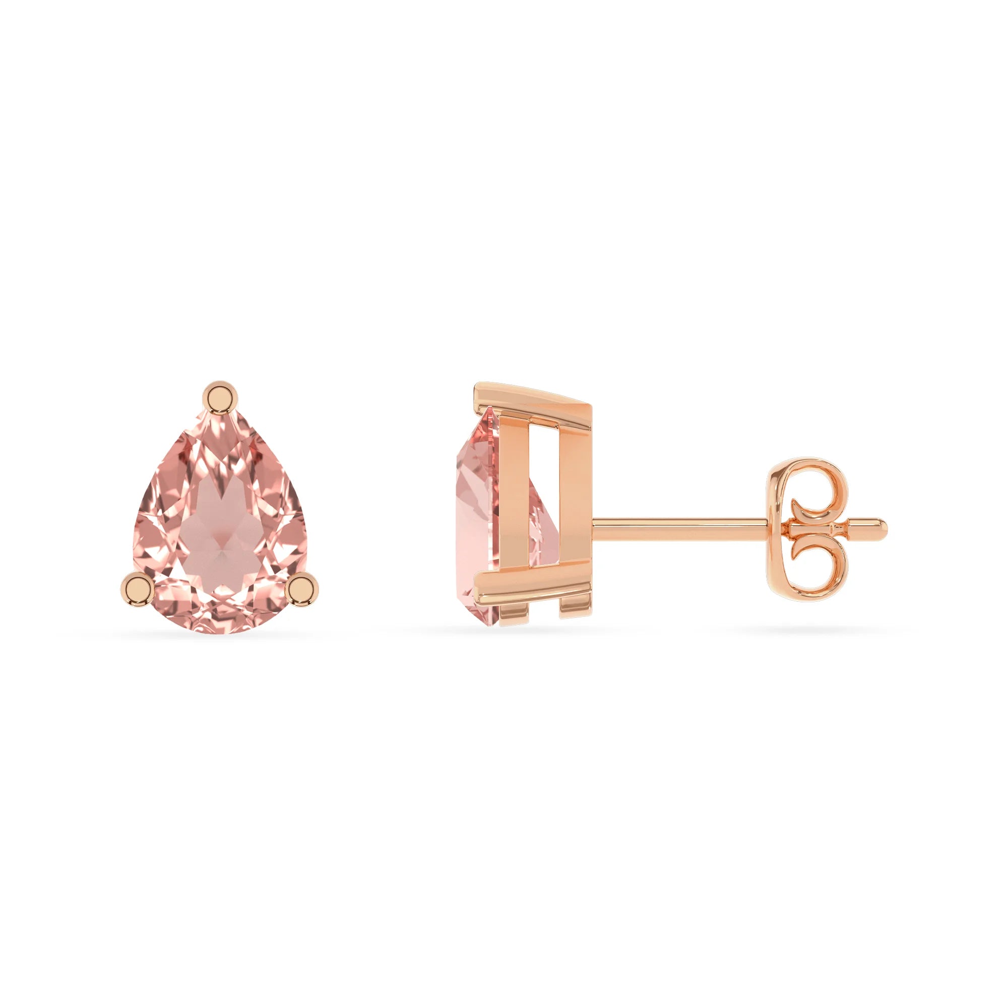 lab grown morganite pear stud earrings in rose gold