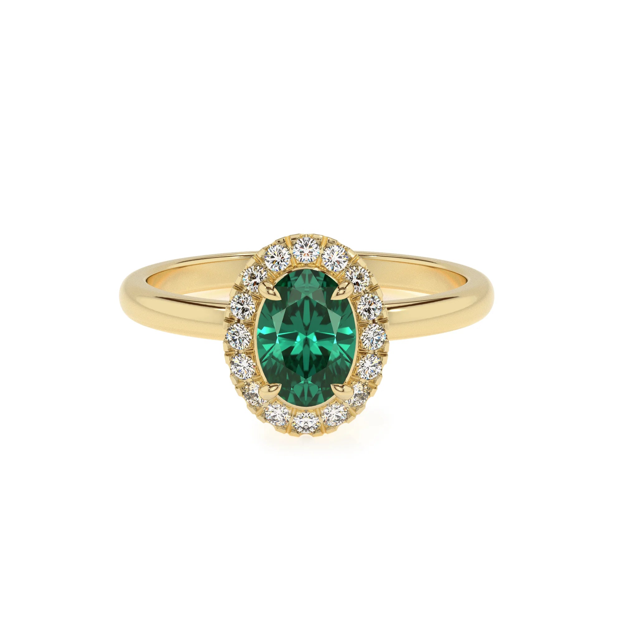 lab grown emerald oval solitaire rings in yellow gold