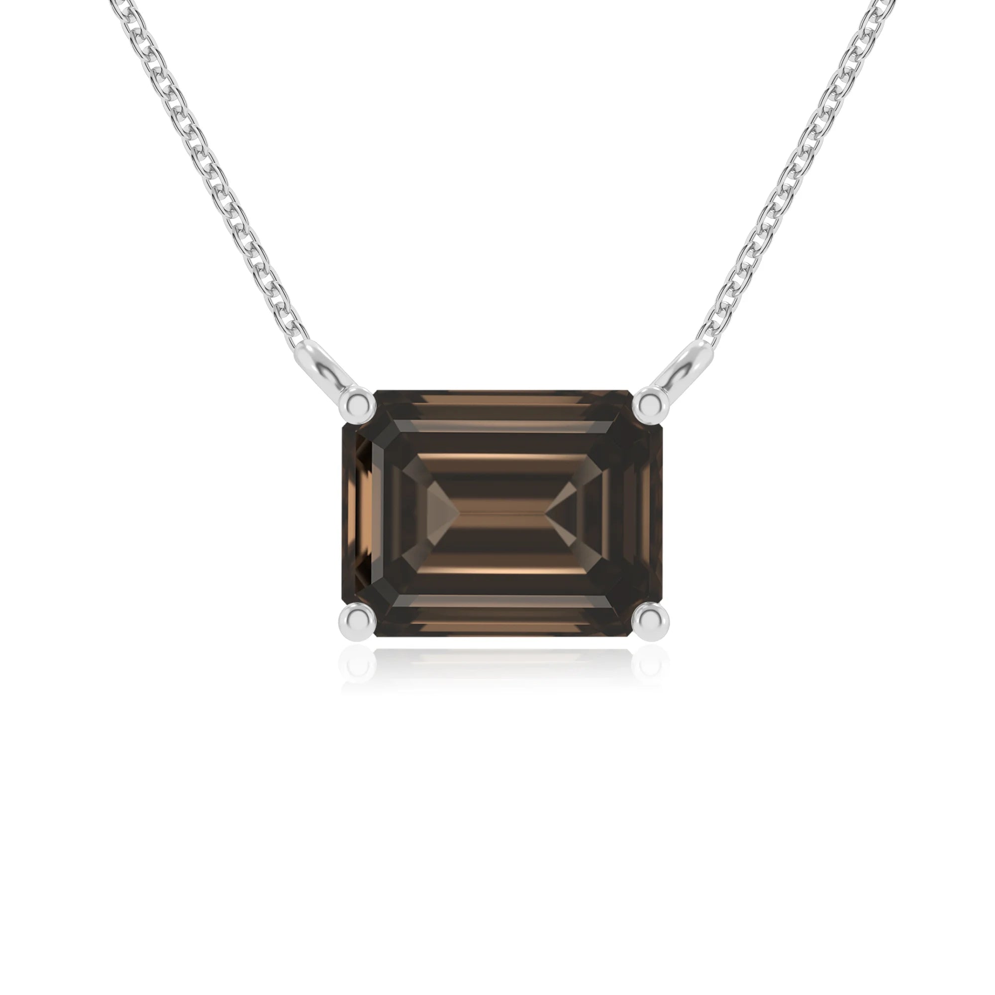 natural smoky-quartz emerald cut solitaire necklaces in sterling silver