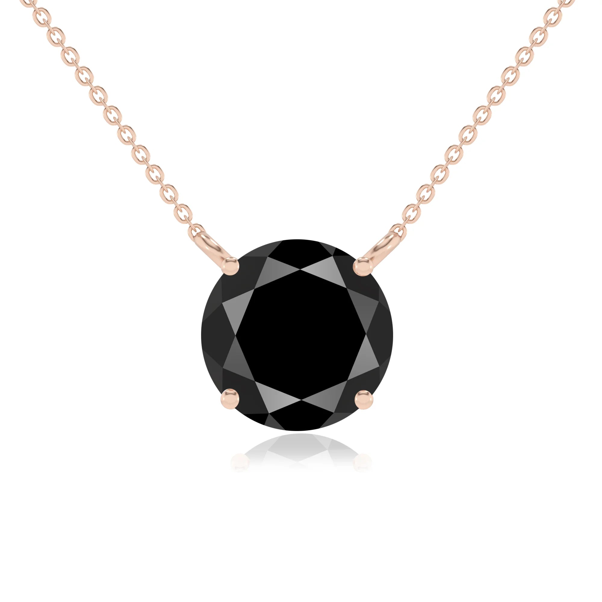 natural black-onyx round solitaire necklaces in rose gold