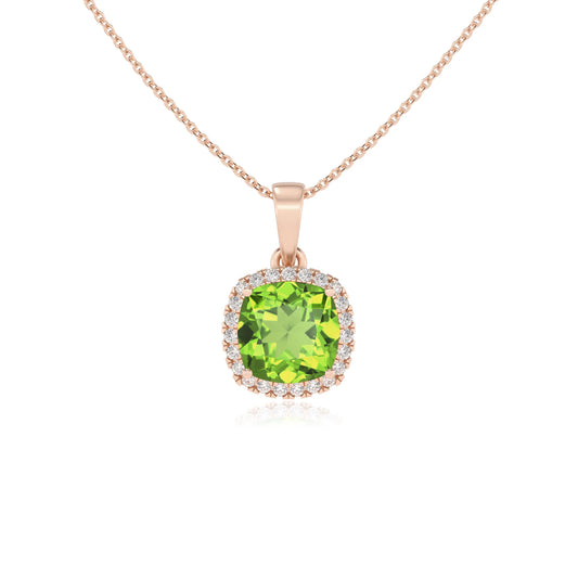 natural peridot cushion solitaire necklaces in rose gold