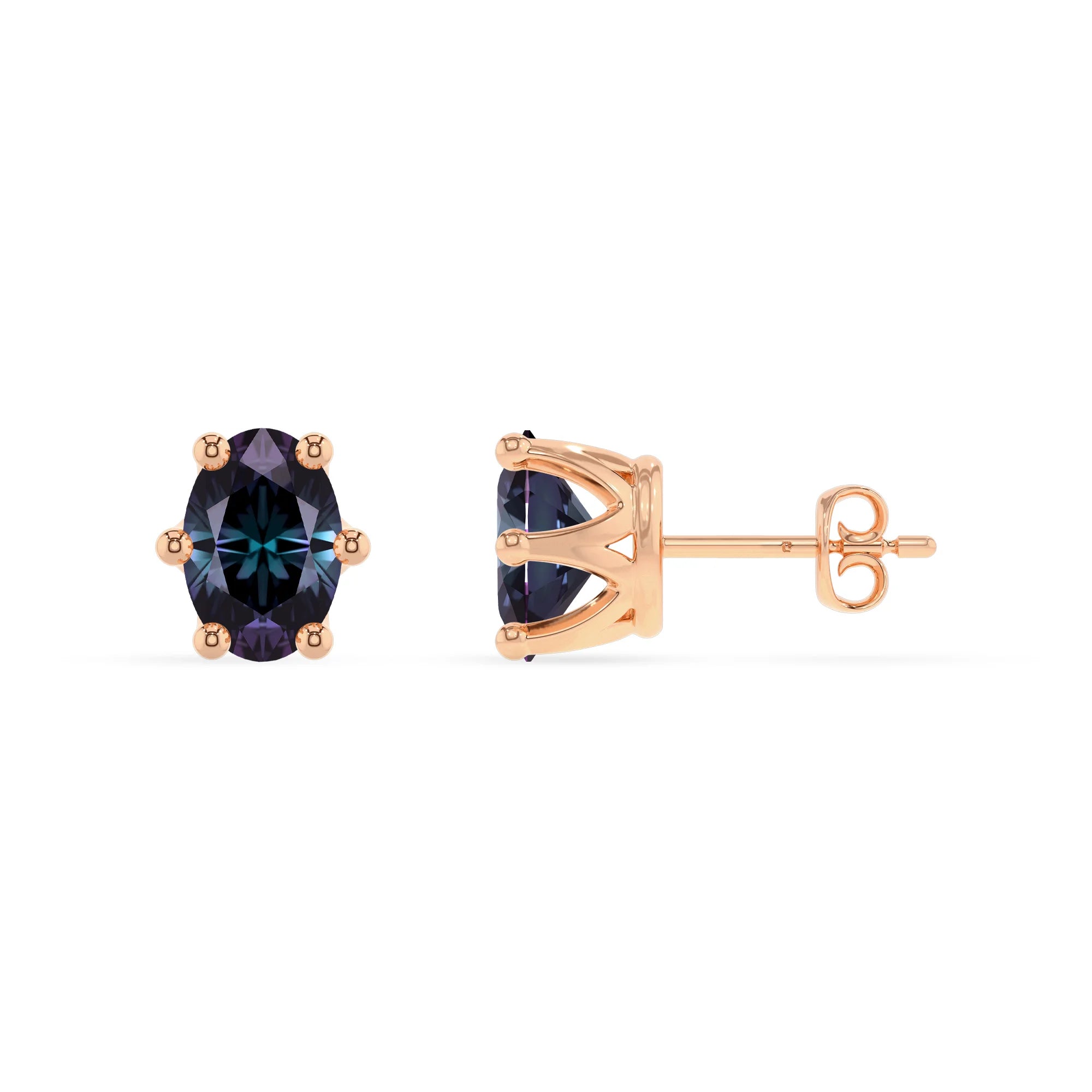 lab grown alexandrite oval stud earrings in rose gold