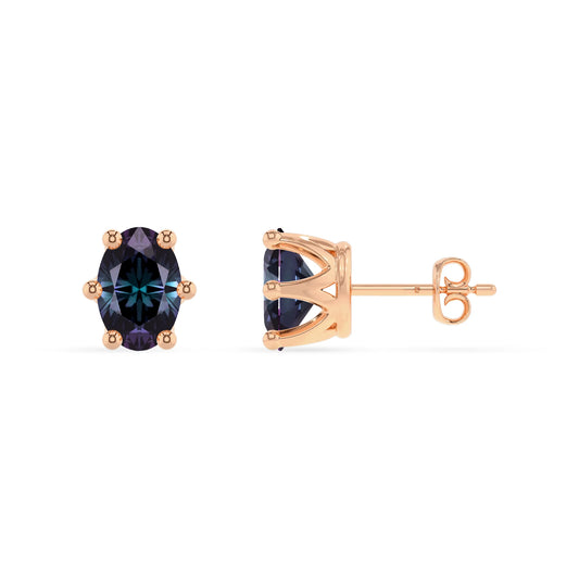 lab grown alexandrite oval stud earrings in rose gold
