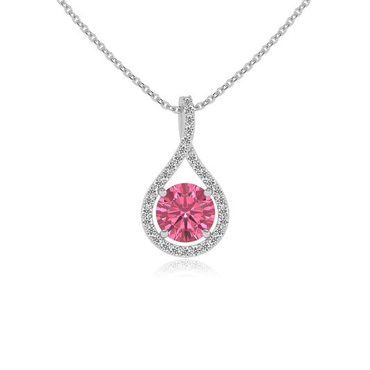 lab grown pink-tourmaline round solitaire necklaces in platinum