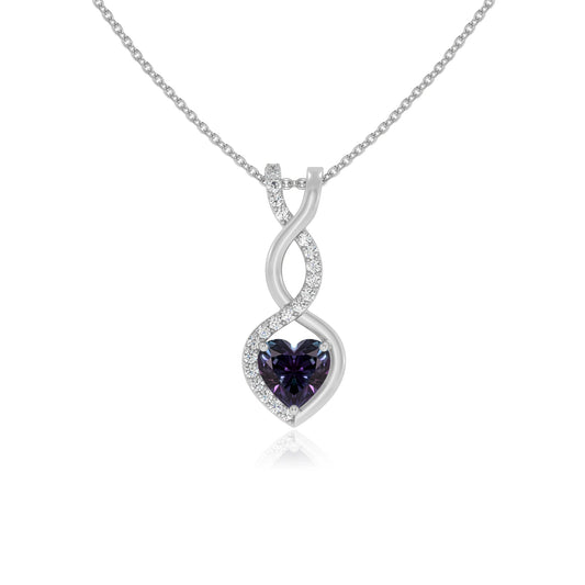 lab grown alexandrite heart infinity necklaces in platinum