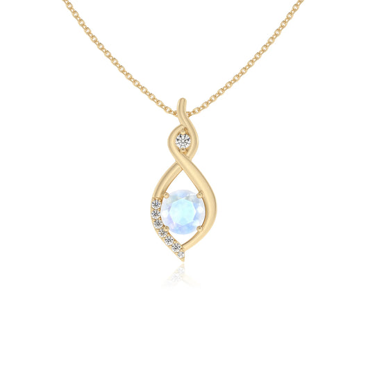 natural rainbow-moonstone round solitaire necklaces in yellow gold