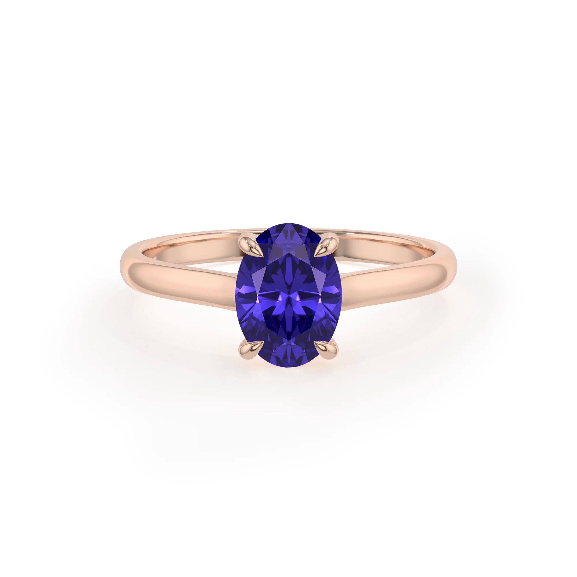 lab grown tanzanite oval solitaire rings in rose gold