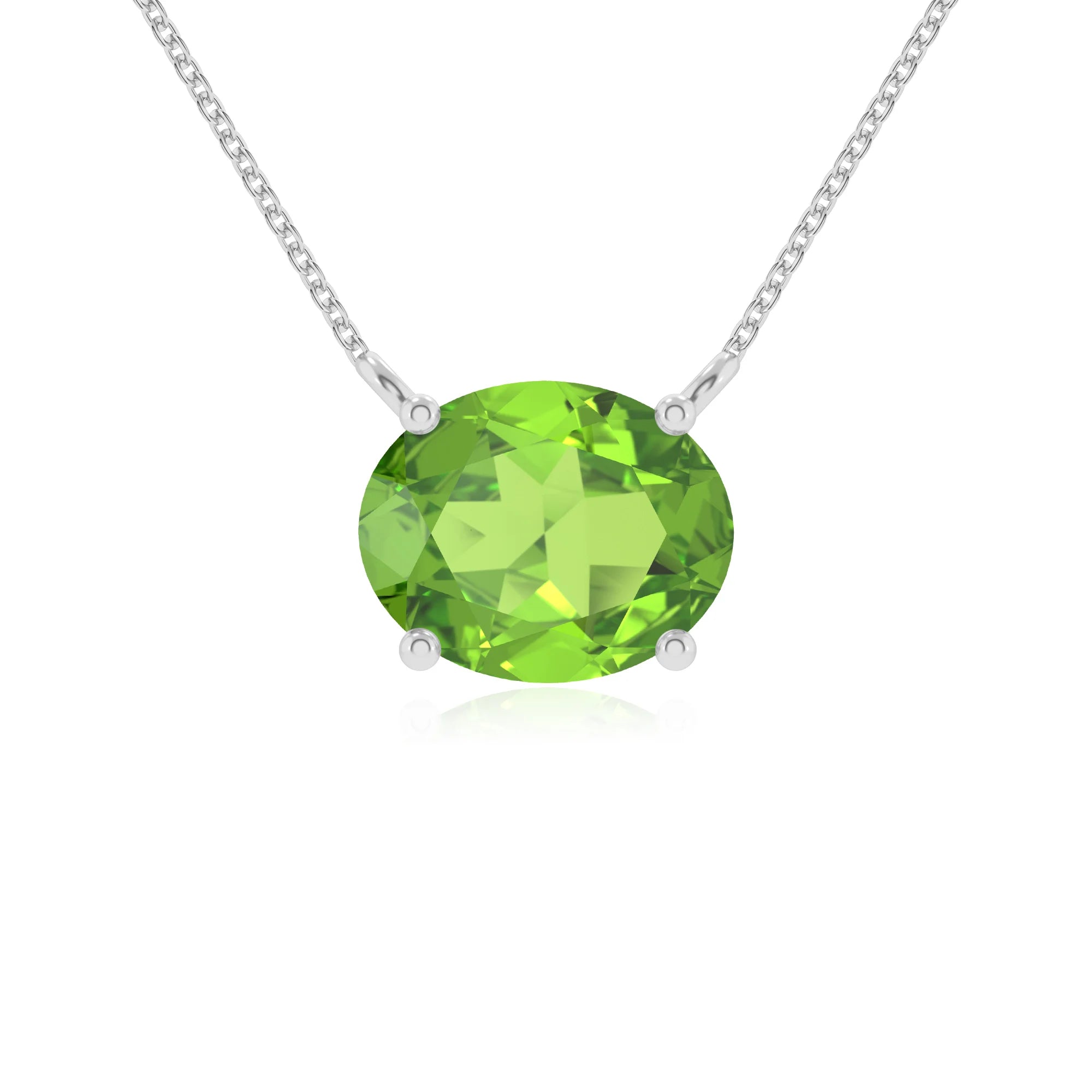 natural peridot oval solitaire necklaces in platinum