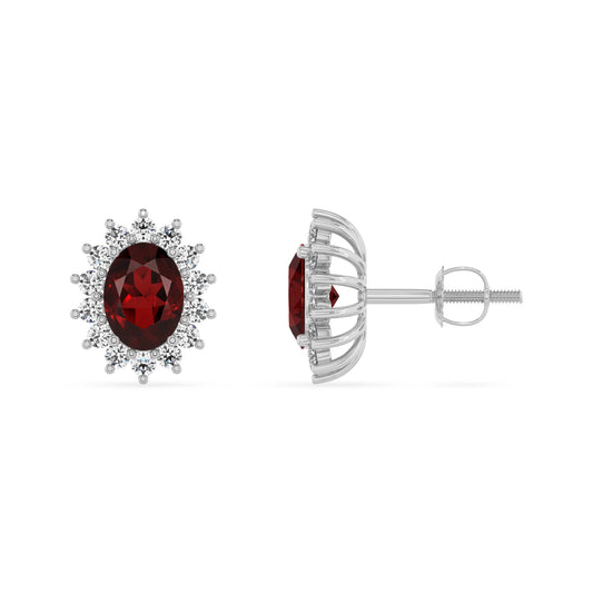 natural garnet oval stud earrings in white gold