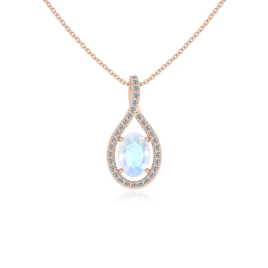 natural rainbow-moonstone oval solitaire necklaces in rose gold