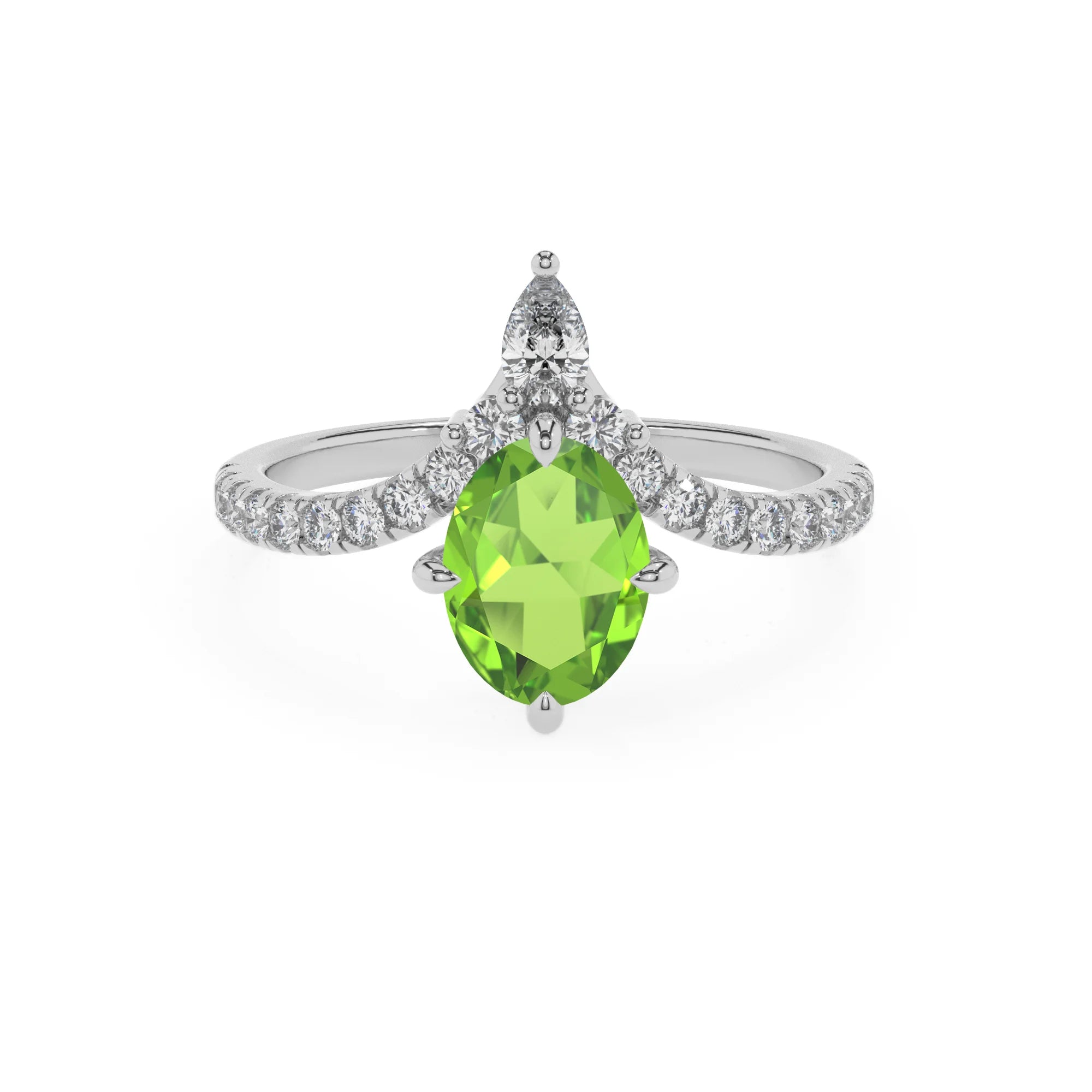 natural peridot oval solitaire rings in white gold
